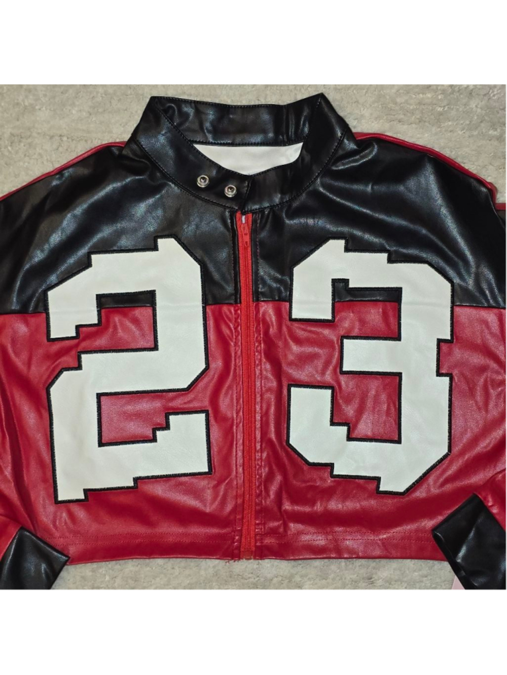 Women's MICAS Red & Black Cropped Faux Leather Jacket S - Picture 4 of 8